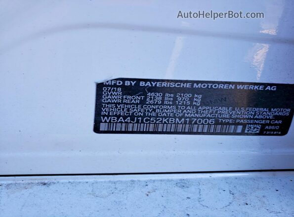 WBA4J1C52KBM17006 2019 BMW 4 SERIES White Widok komory silnika