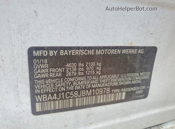WBA4J1C58JBM10978 2018 BMW 4 SERIES Белый Вид подкапотного пространства