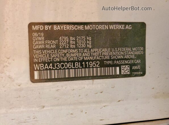 WBA4J3C06LBL11952 2020 BMW 4 SERIES White Вид підкапотного простору