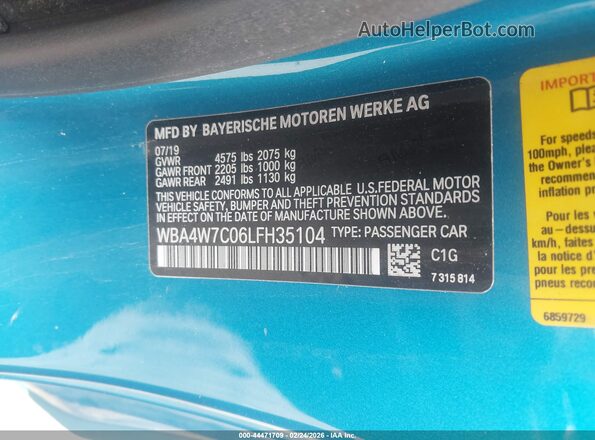 WBA4W7C06LFH35104 2020 BMW 4 SERIES Teal Շարժիչի բաժամունքի տեսք