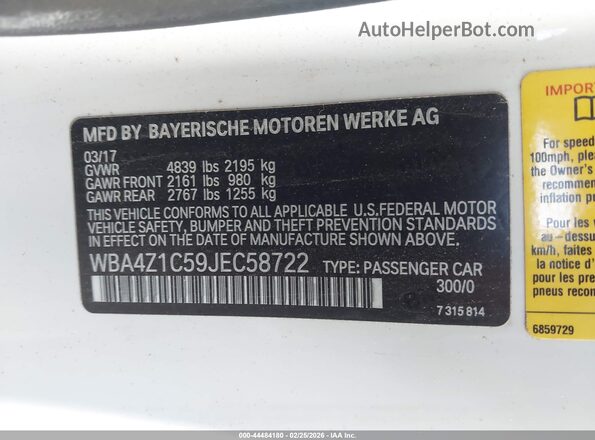 WBA4Z1C59JEC58722 2018 BMW 4 SERIES White Շարժիչի բաժամունքի տեսք