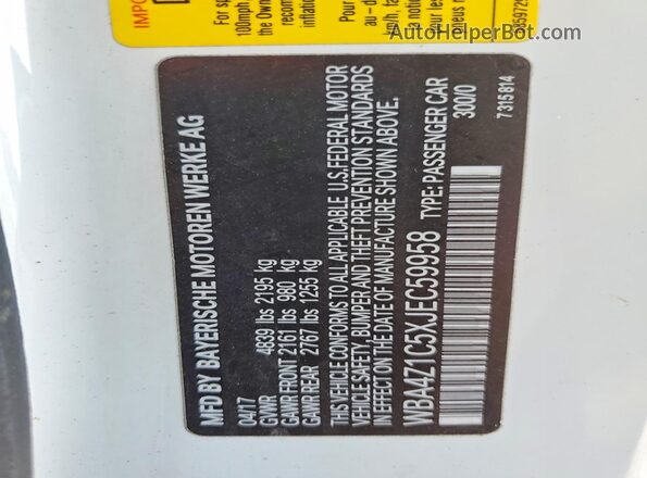 WBA4Z1C5XJEC59958 2018 BMW 4 SERIES White Вид наклейки з VIN-кодом