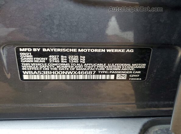 WBA53BH00NWX46687 2022 BMW 5 SERIES Gray Engine compartment view