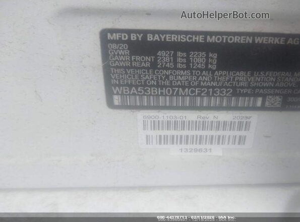 WBA53BH07MCF21332 2021 BMW 5 SERIES White Engine compartment view