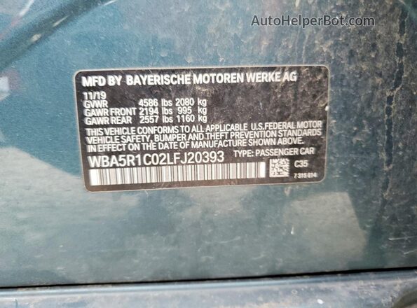 WBA5R1C02LFJ20393 2020 BMW 3 SERIES Teal ძრავის განყოფილების ხედი