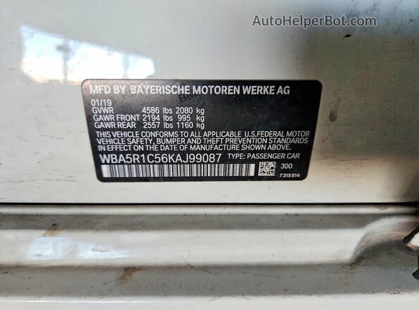 WBA5R1C56KAJ99087 2019 BMW OTHER White 