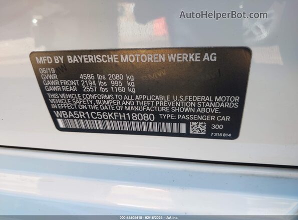 WBA5R1C56KFH18080 2019 BMW 3 SERIES White Вид підкапотного простору