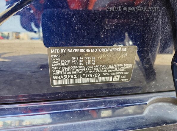 WBA5U9C01LFJ79769 2020 BMW M3 Blue Vista del compartimento del motor