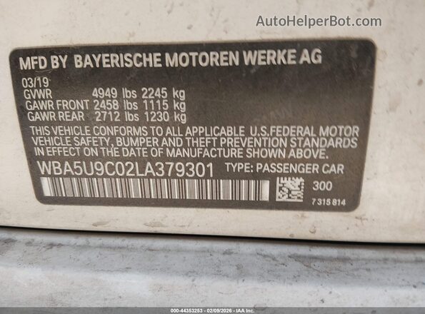 WBA5U9C02LA379301 2020 BMW 3 SERIES White Շարժիչի բաժամունքի տեսք