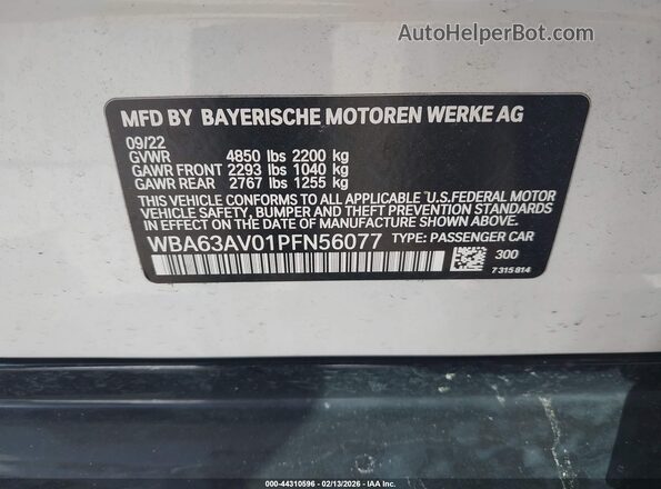 WBA63AV01PFN56077 2023 BMW 4 SERIES White Engine compartment view
