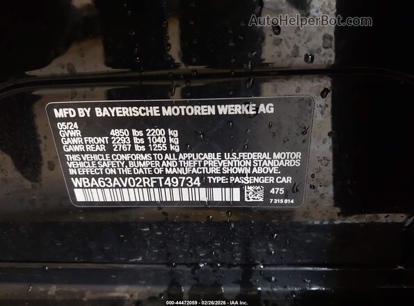 WBA63AV02RFT49734 2024 BMW 4 SERIES Black Вид підкапотного простору
