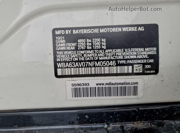 WBA63AV07NFM05046 2022 BMW 4 SERIES White ძრავის განყოფილების ხედი