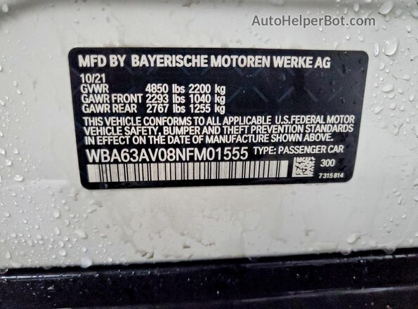WBA63AV08NFM01555 2022 BMW 4 SERIES White Widok komory silnika