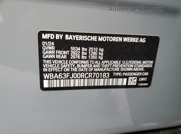 WBA63FJ00RCR70183 2024 BMW 5 SERIES Gray VIN կոդի պիտակի տեսք