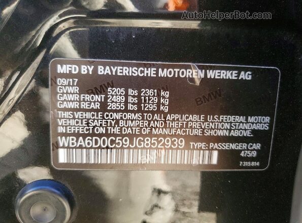 WBA6D0C59JG852939 2018 BMW 6 SERIES Black Շարժիչի բաժամունքի տեսք