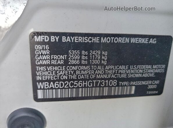 WBA6D2C56HGT73108 2017 BMW 6 SERIES White Շարժիչի բաժամունքի տեսք