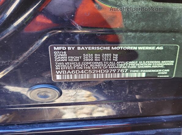 WBA6D4C52HD977767 2017 BMW 6 SERIES Black ძრავის განყოფილების ხედი