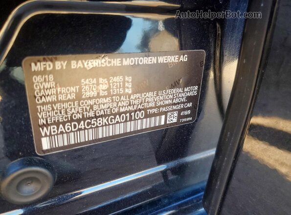 WBA6D4C58KGA01100 2019 BMW 6 SERIES Black Շարժիչի բաժամունքի տեսք