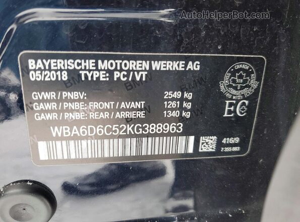 WBA6D6C52KG388963 2019 BMW 6 SERIES Black Вид підкапотного простору