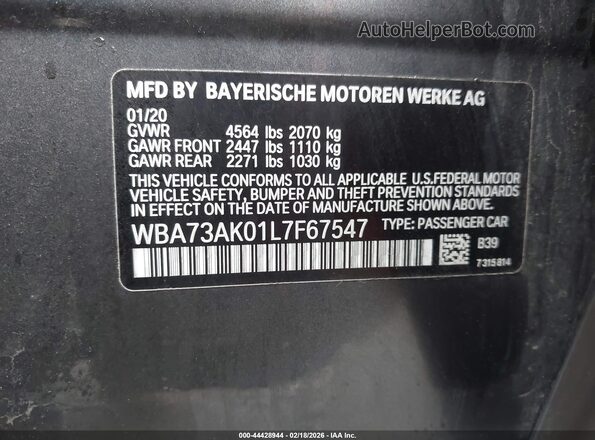 WBA73AK01L7F67547 2020 BMW 2 SERIES Gray Вид підкапотного простору