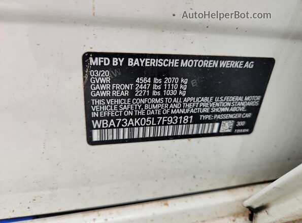 WBA73AK05L7F93181 2020 BMW 2 SERIES White ძრავის განყოფილების ხედი