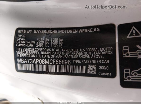 WBA73AP08MCF66896 2021 BMW 4 SERIES White Vista del compartimento del motor