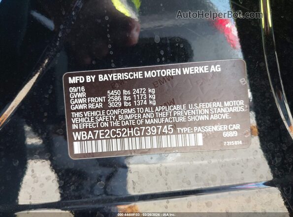 WBA7E2C52HG739745 2017 BMW 7 SERIES Черный Вид подкапотного пространства