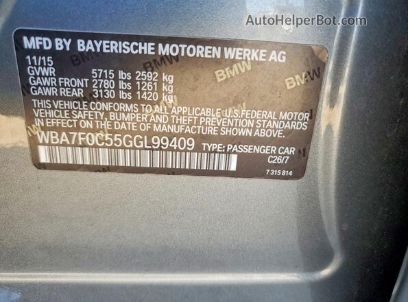 WBA7F0C55GGL99409 2016 BMW 7 SERIES Gray ძრავის განყოფილების ხედი