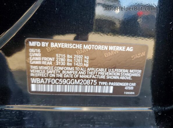 WBA7F0C59GGM20875 2016 BMW 7 SERIES Black VIN sticker view
