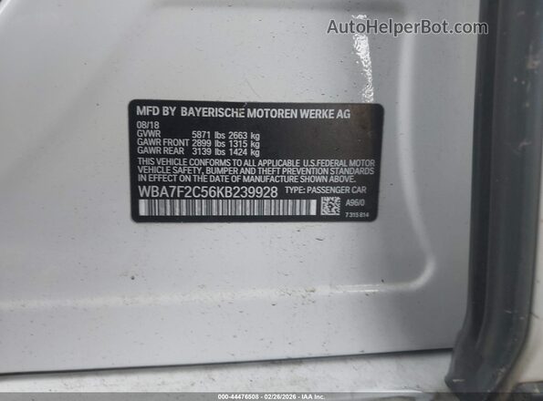 WBA7F2C56KB239928 2019 BMW 7 SERIES White Շարժիչի բաժամունքի տեսք