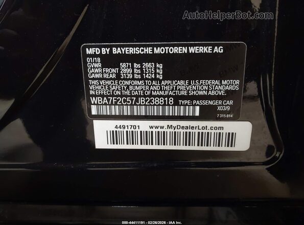 WBA7F2C57JB238818 2018 BMW ALPINA Черный Вид подкапотного пространства