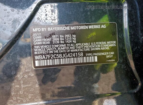 WBA7F2C58JG424158 2018 BMW 7 SERIES Charcoal Вид підкапотного простору