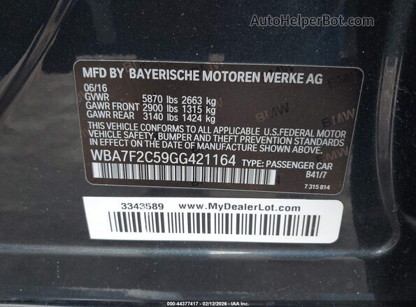 WBA7F2C59GG421164 2016 BMW 7 SERIES Черный Вид подкапотного пространства