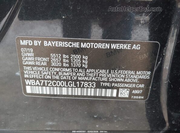 WBA7T2C00LGL17833 2020 BMW 7 SERIES Black Engine compartment view