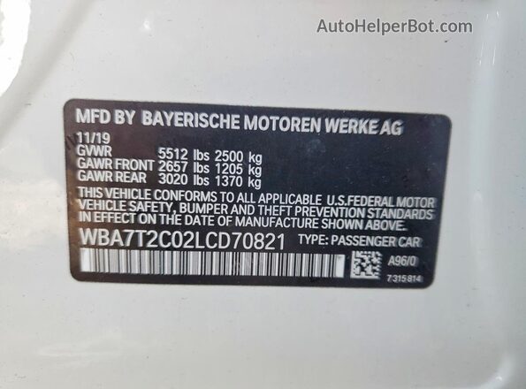 WBA7T2C02LCD70821 2020 BMW 7 SERIES White Engine compartment view