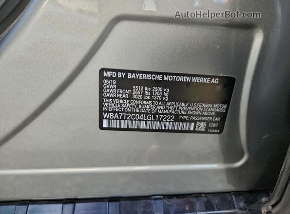 WBA7T2C04LGL17222 2020 BMW 7 SERIES Gray VIN sticker view