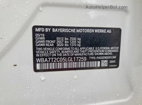 WBA7T2C05LGL17259 2020 BMW 7 SERIES White Vista del compartimento del motor