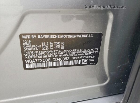WBA7T2C06LCD40382 2020 BMW 7 SERIES Серый Вид наклейки с VIN-кодом