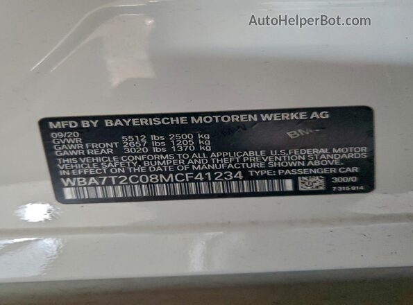 WBA7T2C08MCF41234 2021 BMW 7 SERIES White Вид підкапотного простору