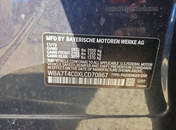 WBA7T4C0XLCD70867 2020 BMW 7 SERIES Charcoal Vista del compartimento del motor