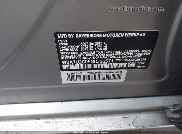 WBA7U2C05NCJ06571 2022 BMW 7 SERIES Gray Widok komory silnika
