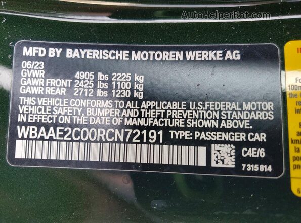 WBAAE2C00RCN72191 2024 BMW 8 SERIES Green Շարժիչի բաժամունքի տեսք