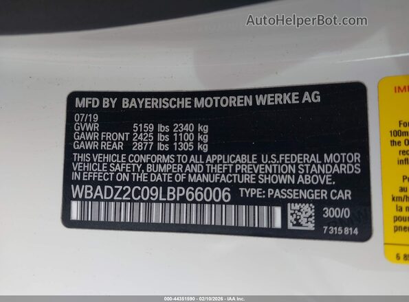 WBADZ2C09LBP66006 2020 BMW 8 SERIES White Вид підкапотного простору