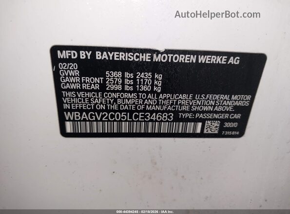 WBAGV2C05LCE34683 2020 BMW 8 SERIES White ძრავის განყოფილების ხედი