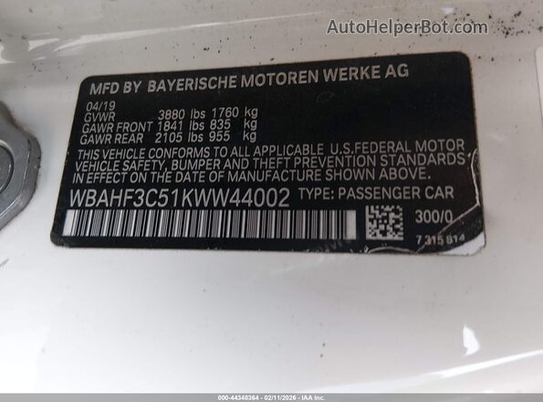 WBAHF3C51KWW44002 2019 BMW Z4 White Вид підкапотного простору