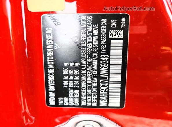 WBAHF9C07LWW69348 2020 BMW Z4 Красный Вид наклейки с VIN-кодом