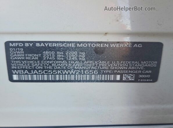 WBAJA5C55KWW21656 2019 BMW OTHER White 