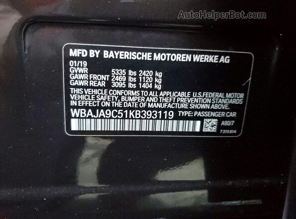 WBAJA9C51KB393119 2019 BMW OTHER Black 
