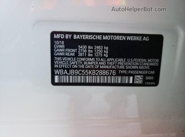 WBAJB9C55KB288676 2019 BMW M5 White 