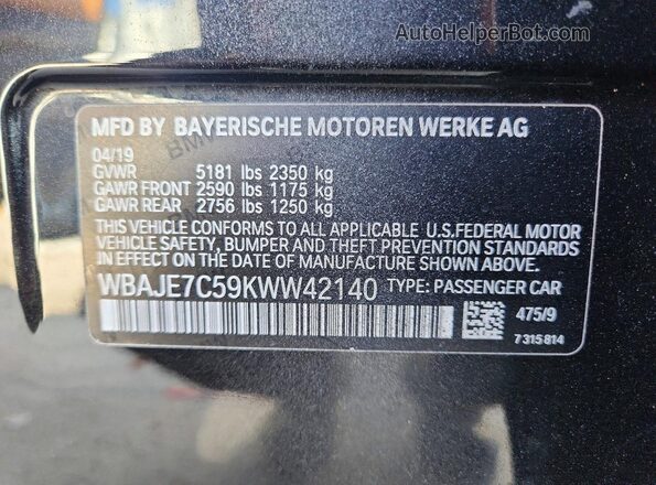 WBAJE7C59KWW42140 2019 BMW OTHER Black 